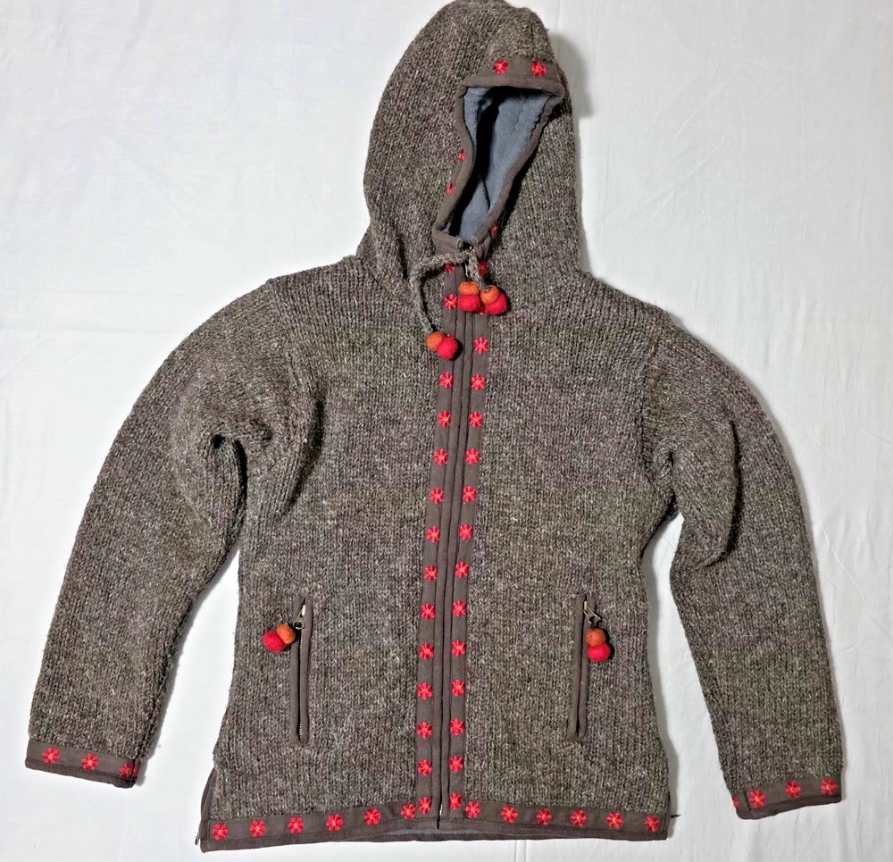 Laundromat Wool Hooded Sweater Jacket Women’s M Fleece Lined Hand Made Boho